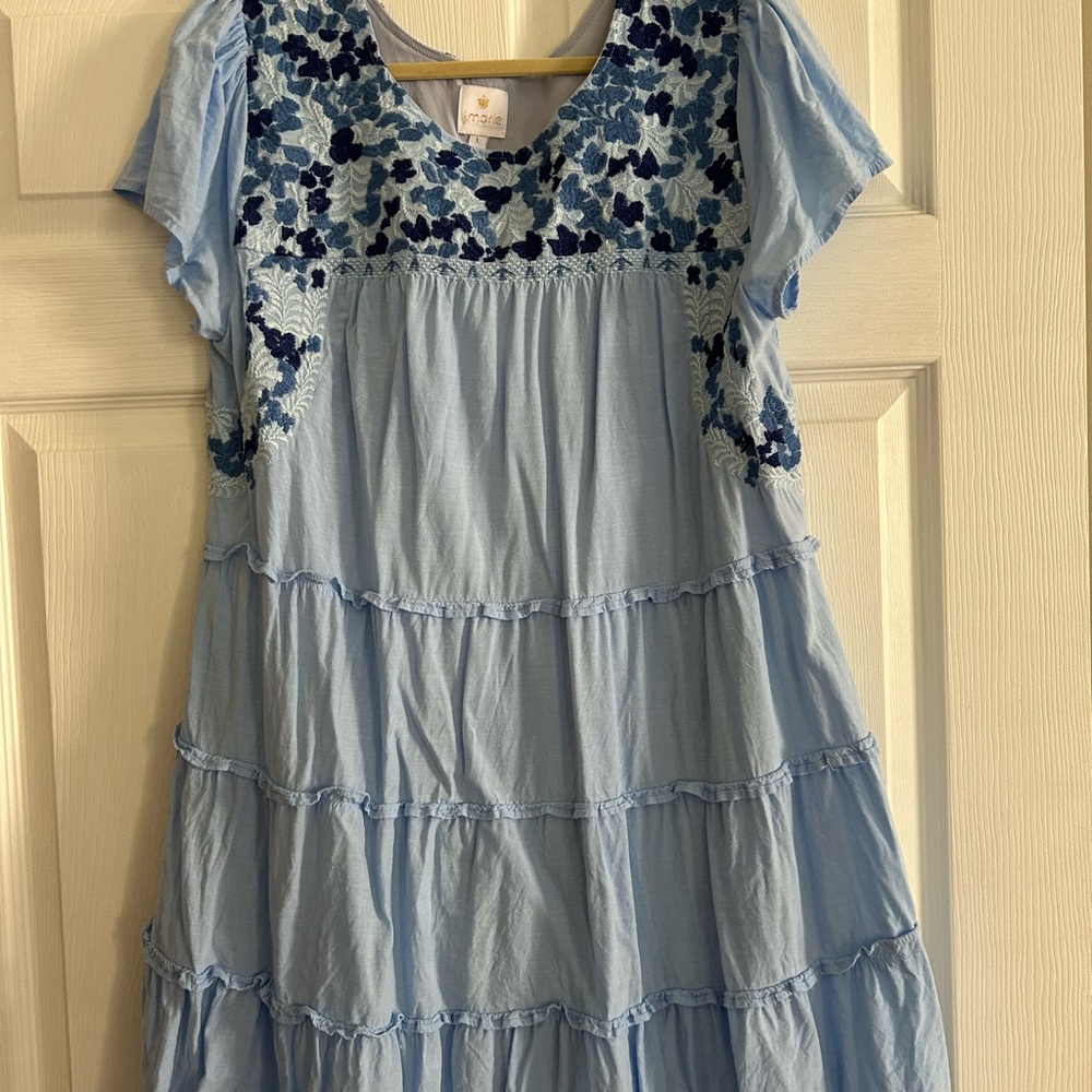 Elegant Light Blue Floral Dress